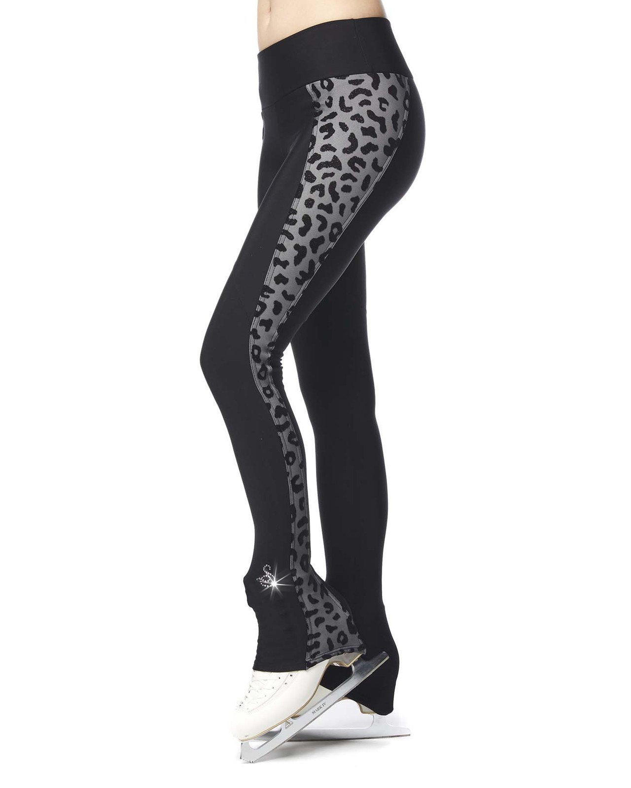 Thermal skating leggings with leopard-skin motif insert